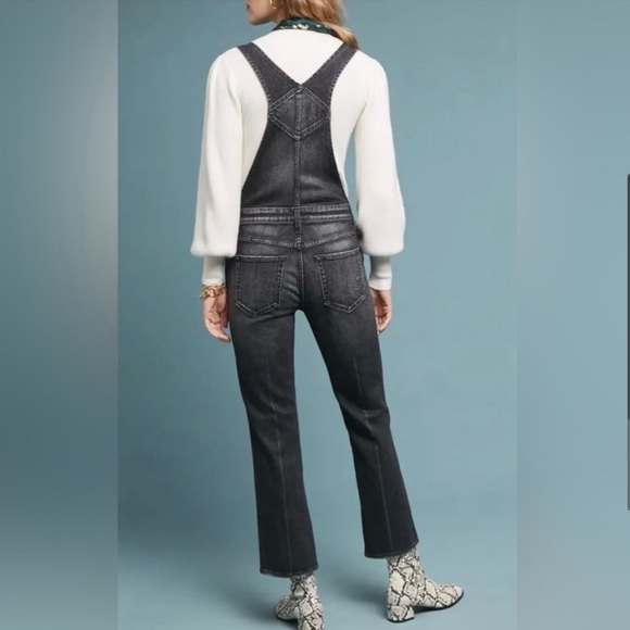 AMO Bella Button Denim Bib Button Front Overalls Raven Washed Black XS - Picture 2 of 8